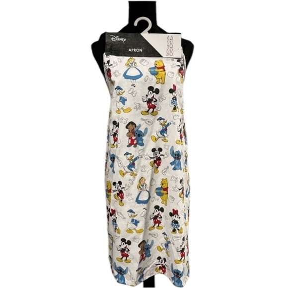 Disney Character Kitchen Apron Features Mickey Minnie Donald Winnie Alice Stitch - Picture 1 of 8